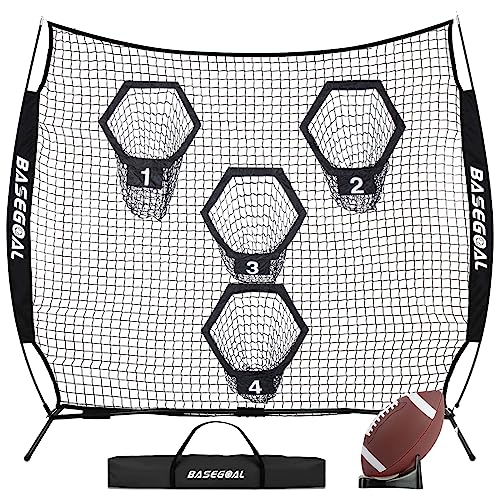 BaseGoal 8 x 8ft Football Nets for Throwing,Football Target,Quarterback Training Equipment with 4 Target Pockets for Improving Football Accuracy Throwing