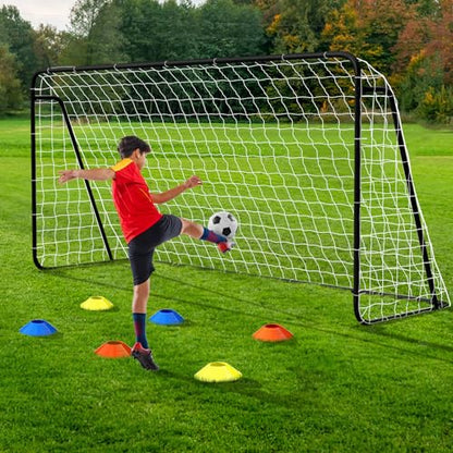 NAIZEA Soccer Goals - 24x8/21x7/18x7/12x6/16x7/10x6/8x6/6x4FT Soccer Goals for Backyard Training- Portable Metal Soccer Net for Youth & Adults - Heavy Duty Steel for Indoor Outdoor Games & Practice - size: 12ft x 6ft, style: Starter-Black/Steel