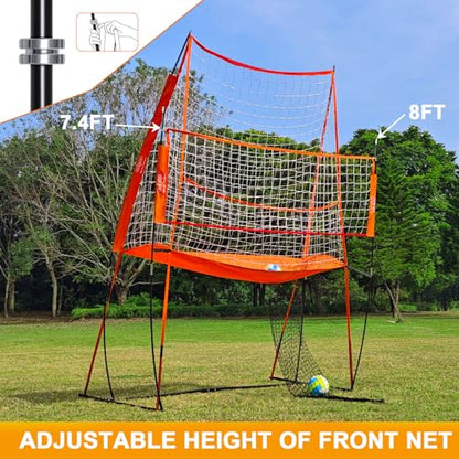 Volleyball Training Net System|Adjustable Volleyball Practice Net Station with Wheeled Carry Bag,2 Volleyballs |Great for Hitting,Serving,Dunking Drills,Easy Assembly