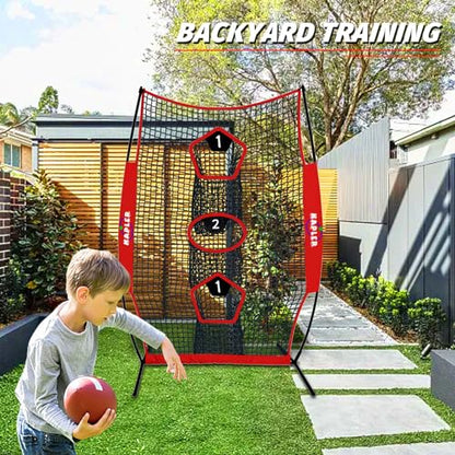 Kapler Football Throwing Net - 5X7 FT Portable 3 Target Pocket Passing Trainer with Football Tee Stand - Quarterback Accuracy Improving for Youth and Adults Backyard Drills