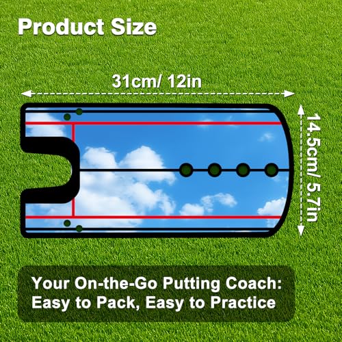 Golf Putting Mirror Training Aid, Alignment Training Tool for Putting Practice, Putter Mirror with Precision Lines for Eye & Shoulder Alignment, Portable Golf Putting Aid, 12" x 5.7"