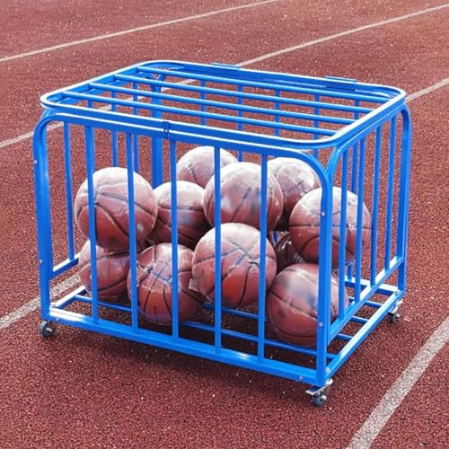 Lockable Ball Storage Cart with Wheels, Heavy Duty Rolling Sports Equipment Organizer Stackable Ball Cage with Lid, Metal Basketballs Footballs Rack for School/Gym(90x80x85cm) - size: 90x80x85cm