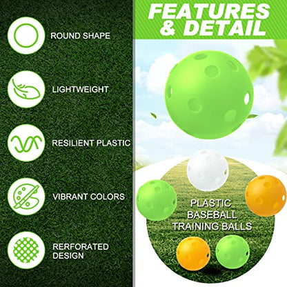 Vinsot 24 Pack Plastic Baseball Practice Baseballs Lightweight Baseball Training Balls Plastic Softballs for Home Indoor Outdoor Hitting Batting Training (White, Yellow, Green) - color: white, yellow, green
