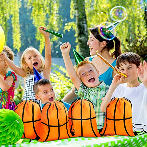 Shappy 12 Pieces Basketball Drawstring Bags Bulk Small Sport Goodie Bags Snack Treat Backpack for Ball Birthday Party Favor Team Gifts(10 x 12 Inch)