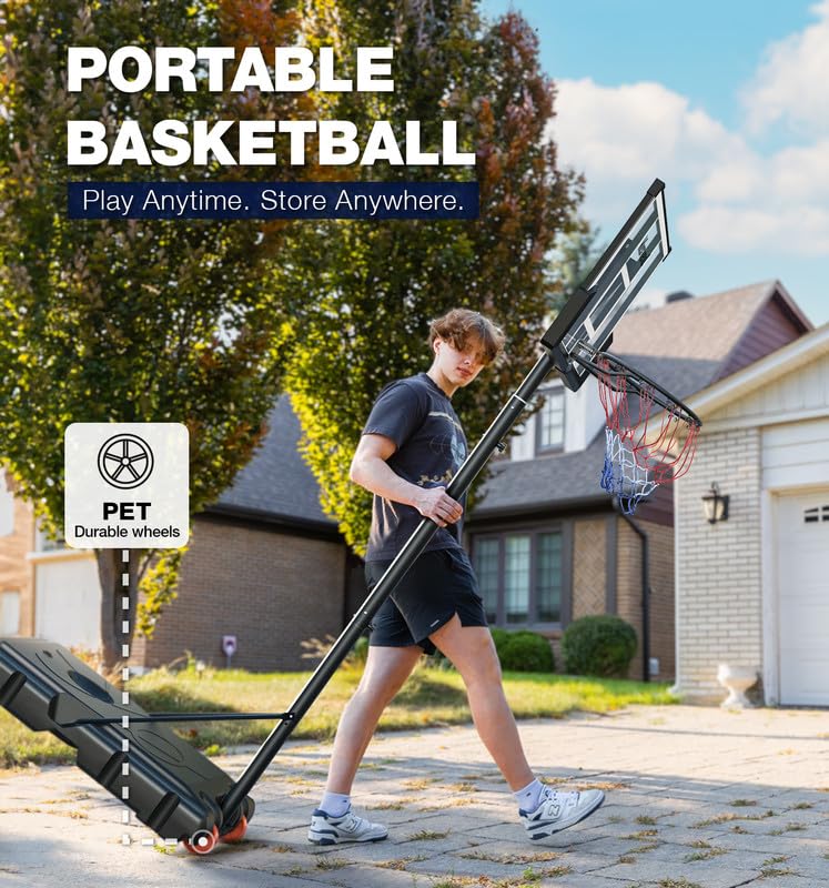 Basketball Hoop,Portable Basketball Hoop System for Outdoor, Adjustable Height 5.7-10ft 45in Backboard Basketball Goal for Kids Teen and Adult