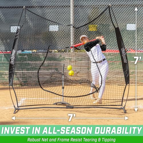 GoSports 7 x 7 ft Baseball & Softball Nets - Available in Team Colors - Batting & Pitching Net with Strike Zone - color: Black