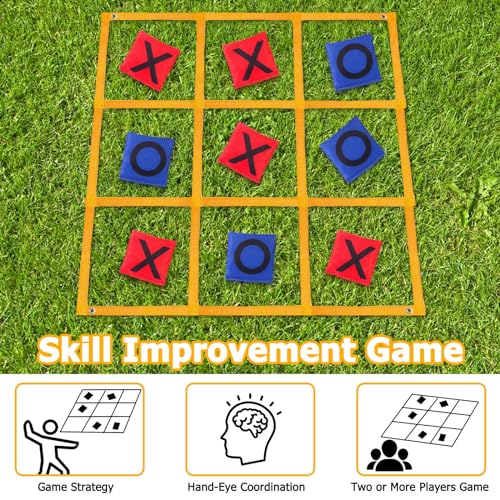 Tic Tac Toe Game - 4ft x 4ft Outdoor Yard Giant Tic Tac Toe for Backyard, Camping, Lawn, Portable No Assembly Outdoor Bean Bag Toss Game for Family and Kids