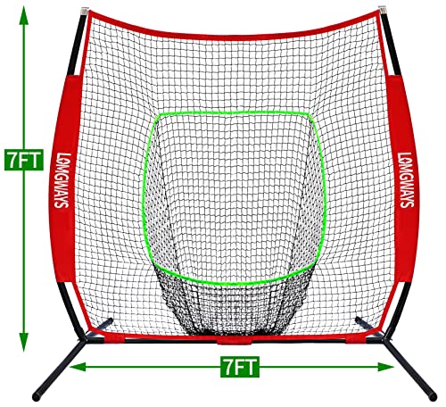 7x7ft/8x8ft Baseball Softball Net with Steel Frame for Batting, Hitting, Pitching, Portable Baseball Batting Net with Carry Bag, Great for All Levels - size: 7FT Red