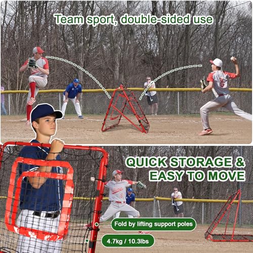 BaseGoal Baseball and Softball Rebounder Net,Baseball Rebounder,Volleyball Rebounder,Pitch Back Net,Multi-Sport Training Rebound Screen,with Pitching Target,Easy Adjustable Angles - size: 33.5x33.5 IN, style: Red