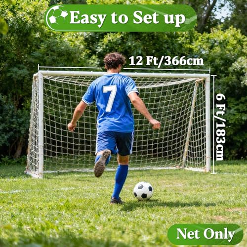 RAINFLOW Soccer Goal Net Replacement - 12x6 Ft Football Net for Kids Youth Adults Football Training Sports,Economy Replacement Soccer Nets for Backyards, Schools, Beaches (Include 15 Adhesive Straps)