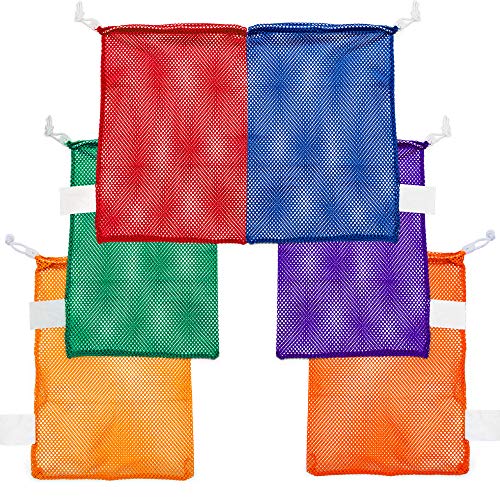 Champion Sports Mesh Equipment Bag – Heavy-Duty Nylon Drawstring Bag with Lock & ID Tag, Breathable Storage Sack for Balls, Swim Gear, Laundry & Toys, Multiple Sizes & Colors - color: Assorted Set, size: 12" x 18" (Set of 6)