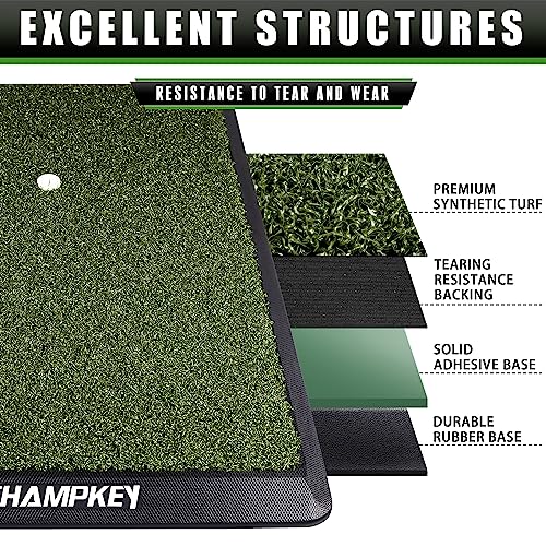 CHAMPKEY Premium Synthetic Turf Golf Hitting Mat | Heavy Duty Rubber Base Golf Practice Mat | Come with 1 Rubber Tee and 9 Plastic Tees