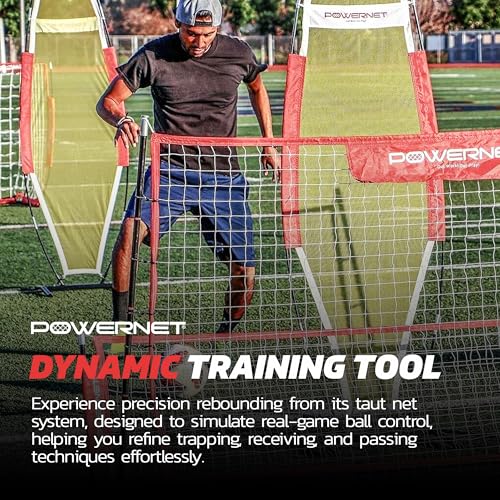 PowerNet Fast Pass Rebounder Soccer Trainer, 6 x 4 FT, Dual-Sided Soccer Net Rebounder for Passing & Ball Control, Portable Training Equipment for Solo & Team Drills