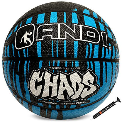 AND1 Chaos Basketball: Official Regulation (29.5 inches) Rubber - Deep Channel Construction Streetball, Made for Indoor Outdoor Basketball Games - color: Blue Drip