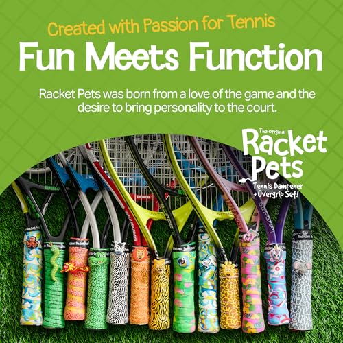 Racket Pets Kids Tennis Racket Dampener & Matching Overgrip Tape, Performance Shock Absorbing Dampener for Tennis Racket & Fun Animal Print Tennis Wrap Grip Tape