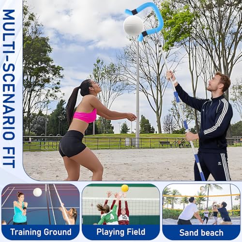 Volleyball Spike Trainer - Retractable Height 64.1-86.6 Inches, Real Ball Feel Hitting Tool for Spiking/Jumping/Serving - Lightweight Non-Slip Durable for All Levels (No Ball)