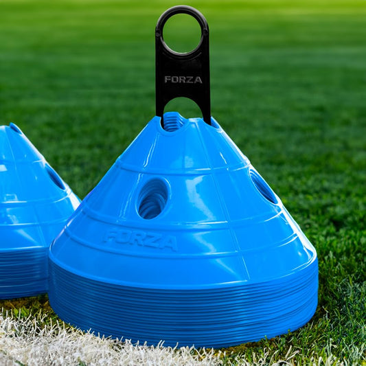 FORZA Soccer SuperCone Training Marker Domes [20 Pack] | Jumbo 5.5in Cones for Speed & Agility Training | Heavy-Duty Weatherproof PVC Options - color: Sky Blue