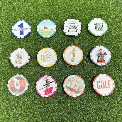 Golf Ball Marker Poker Chips, 12 Styles Funny Collection Ball Marker Set for Women Men Gift Accessories, 1.57 Inches