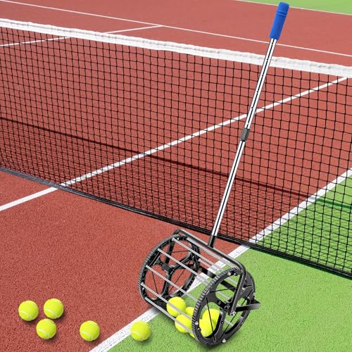 Gemscream Tennis Ball DinkBall Collector Roller, No Bending Over Quick Rolling Picker for 1.5"-3" Balls, Adjustable Golf Ball Retriever for up to 55 Tennis Balls, Large Capacity