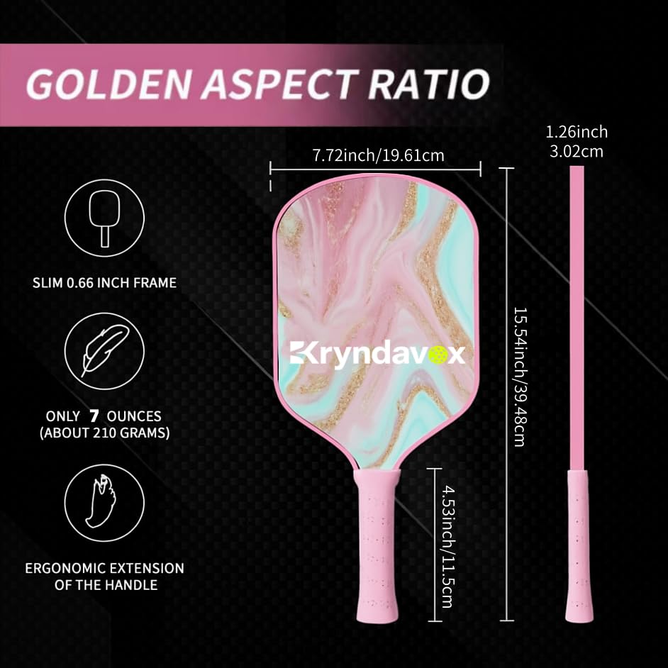 Kryndavox Fiberglass Pickleball Paddle – USAPA Approved Pickleball Racket for Men & Women, Lightweight High-Performance Paddle with Comfortable Grip for Beginners & Pros（Pink）