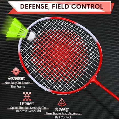 12 Pack Badminton Rackets Set Including Badminton Racquets, Nylon Shuttlecocks and Carry Bag for Outdoor Backyard Games Beginners - color: White-Red Cross