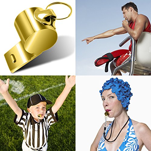 FineGood 5 Packs Stainless Steel Whistle, Metal Warning Whistle with Lanyard for Referee Coaches Football Basketball