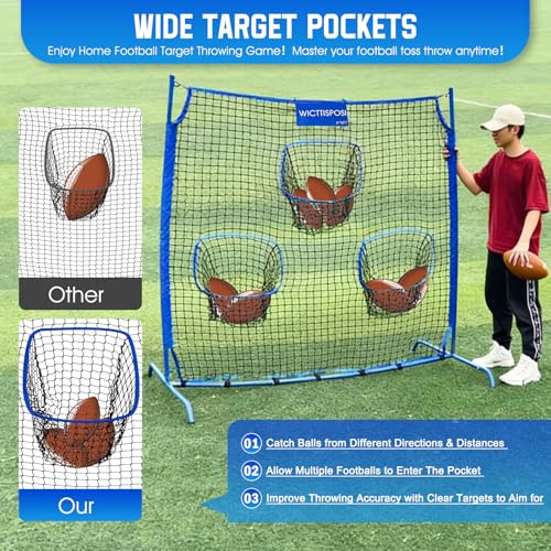 Football Throwing Net, Upgrade Heavy Duty Metal Frame Quarterback Training Equipment Throwing Machine with 1-4 Targets, Easy Setup Football Target Practice with CarryBag, Allweather Indoor Outdoor Use - size: 6 FT × 6 FT