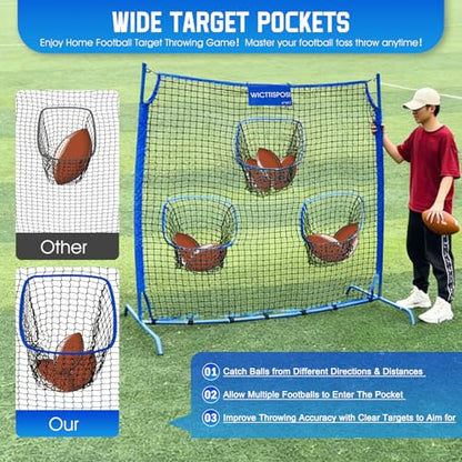 Football Throwing Net, Upgrade Heavy Duty Metal Frame Quarterback Training Equipment Throwing Machine with 1-4 Targets, Easy Setup Football Target Practice with CarryBag, Allweather Indoor Outdoor Use - size: 6 FT × 6 FT