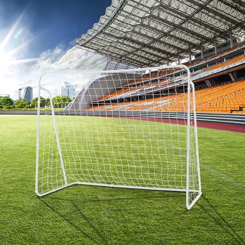 GYMAX Soccer Goal for Backyard, 7 x 5ft Soccer Net w/Heavy Duty Frame & Ground Stakes, Weather-Resistant Soccer Field Equipment for Kids Football Shooting Training, Easy to Setup