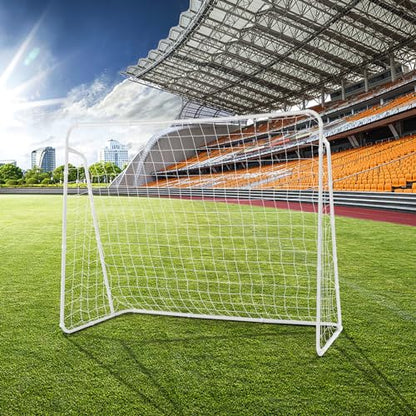 GYMAX Soccer Goal for Backyard, 7 x 5ft Soccer Net w/Heavy Duty Frame & Ground Stakes, Weather-Resistant Soccer Field Equipment for Kids Football Shooting Training, Easy to Setup