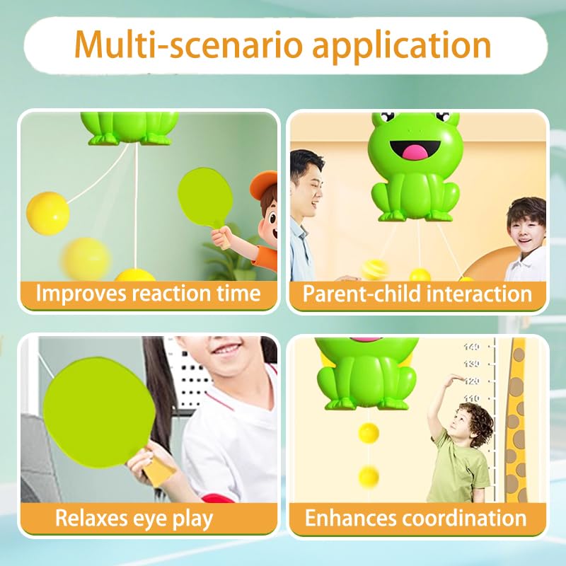 Hanging Table Tennis Trainer Portable Set,1 Pcs 5 Balls Frog Door Pong Game for Kids with Racket and Balls, Adjustable Hanging Table Tennis Trainer