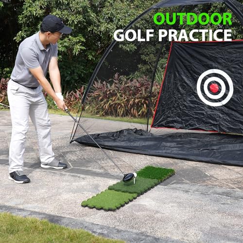 GAIARENA Tri-Turf Golf Hitting Mat Premium Indoor/Outdoor/Backyard Golfing Practice Mat for Home Golf Simulators, Thick EVA Foam Base & Tri-Turf Tiles Rough Driving Course Grass, Gift for Avid Golfers - size: 48"*12.6"