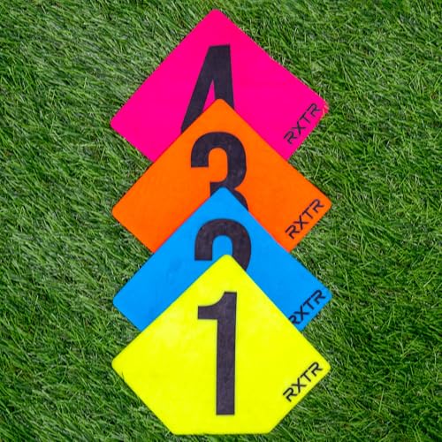 QUICKPLAY RXTR Cognitive Markers Set of 4 - High Visibility Agility Training for Reaction Drills, Durable Flat Field Markers for Soccer & Baseball Training Equipment & Sports Practice