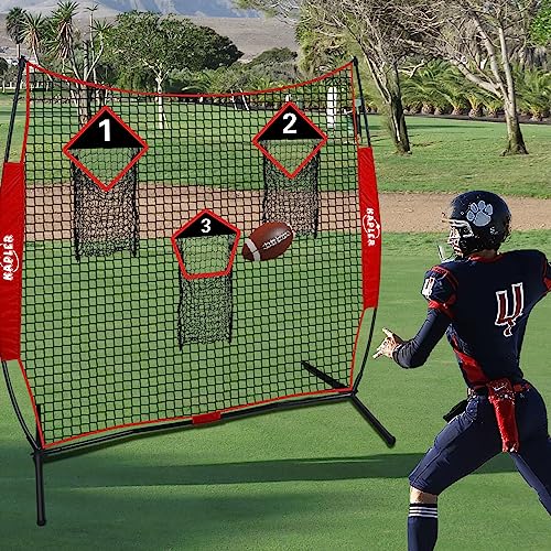Kapler Football Trainer Throwing Net - 6 x 6 ft Nets with 3 Target Pockets - Protable Quarterback Accuracy Improving for Youth and Adults Backyard Drills - Includes Carry Bag