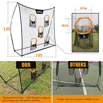 Football Training Net Portable 7X7ft Knotless Quarterback Throwing Net for Improving Football Accuracy Throwing with 5 Target Pockets &Carry Bag