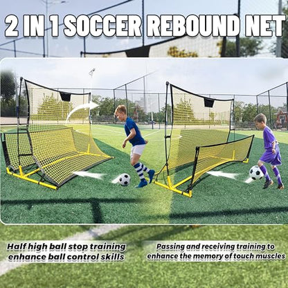 Seliyoo Dual-Sided Soccer Rebounder – Adjustable High/Low Nets for Volleys & Ground Passes, Portable Training Board for 2 Players, Teams & Home Backyard Use
