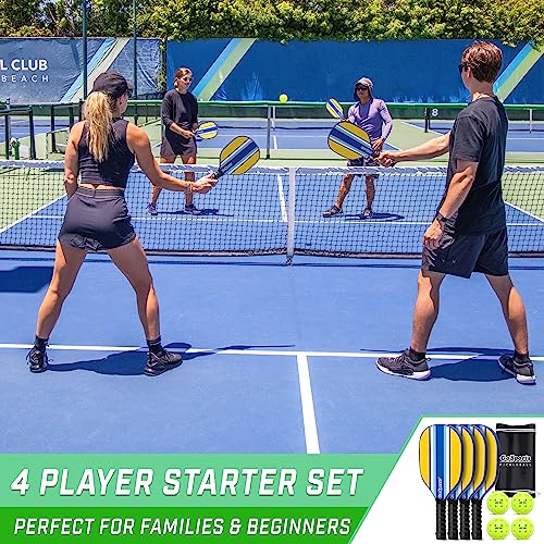 GoSports Pickleball Sets - Classic, Retro, Steel Blue, or Yellow - Includes 4 Paddles, 4 Regulation Pickleballs and Carry Case | 4 Paddles, Carry Case - color: Retro