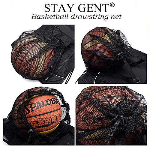 STAY GENT Drawstring Basketball Backpack for Boys, Foldable Soccer Backpack Gym Bag Sackpack Sports Sack with Detachable Ball Mesh Bag for Volleyball Baseball Yoga - color: Black