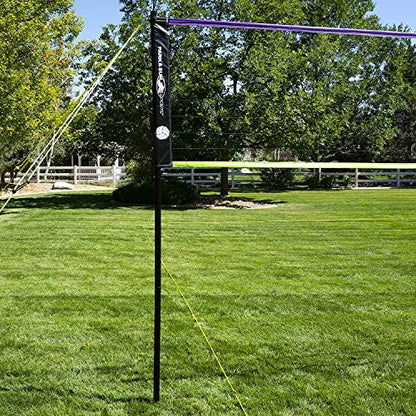 Park & Sun Spiker Sport Portable Outdoor Volleyball Net System – Blue Net, Regulation Size 32' L x 3' H, Adjustable Height, Lightweight, Includes Carrying Bag for Backyard and Beach Play