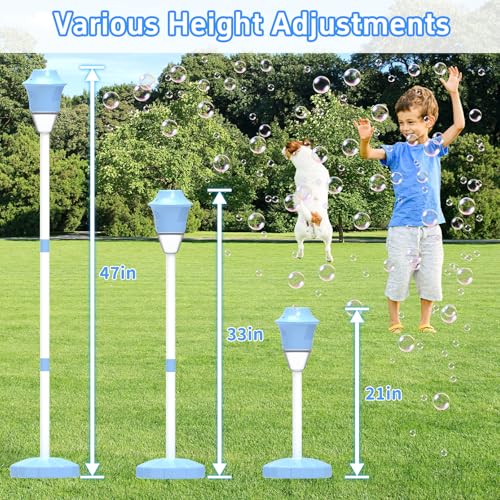 Infowush Bubble Machine for Kids, Automatic Standing Bubble Maker Machine Height Adjustable Up to 47 Inches Outdoor Battery Bubble Machine with Light/Music for Toddlers Birthday Party Gifts（Blue） - color: Blue