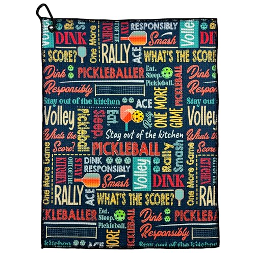 Wolf Golf Towels Pickleball Towel | Pickleball Gifts | Paddles, Balls and Phrases | Sport Towel | Retirement Gift - color: Phrase Collage