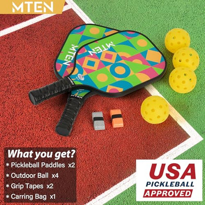 Pickleball Paddles Set of 2 or 4, or Single Paddle – USAPA Approved Fiberglass Surface Pickleball Rackets Set for Men & Women - color: Green Black*2