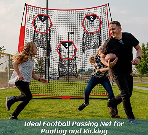 Football Throwing Target Net - Quarterback Training with 3 Pockets Heavy-Duty Fiberglass Poles & Polyester Portable Accuracy Practice for Backyard/Team Drills Youth Players - size: 6X6FT