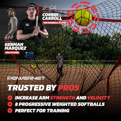 PowerNet Weighted Softballs, Official 12 Inch Size, Progressive Weighted Balls for Softball Training, Improve Throwing Mechanics, 8 Different Weights Included, 4 to 12 oz