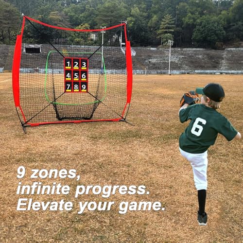9-Section Numbered Strike Zone Trainer for Baseball & Softball | Adjustable 19"x27" Pitching Target Net to Improve Pitching Control & Hitting Accuracy for All Ages.