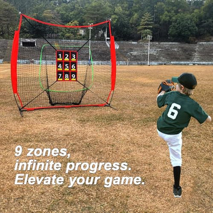 9-Section Numbered Strike Zone Trainer for Baseball & Softball | Adjustable 19"x27" Pitching Target Net to Improve Pitching Control & Hitting Accuracy for All Ages.