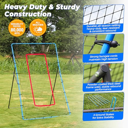 2-in-1 Volleyball Rebounder Net, Adjustable 7×4 ft to 4.5×4 ft Bounce Back Training Rebound Equipment with Angle Customization for Volleying, Bumping, Spiking Practice - color: Blue