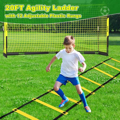 Soccer Goal, 12×6 ft /16×7 ft Portable Soccer Goals Net for Backyard, Quick Setup Training Equipment with 1 Carry Bag, 4 Ground Nails, 12 Training Cones - color: 16×7FT Black