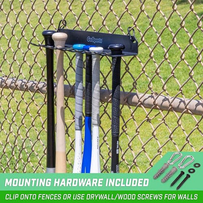 GoSports Baseball & Softball Bat Racks - Black or Red, Holds 16 Bats - Mount on Wall or Clip on Dugout Fence - color: Black