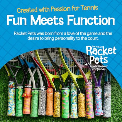 Racket Pets Kids Tennis Racket Dampener & Matching Overgrip Tape, Performance Shock Absorbing Dampener for Tennis Racket & Fun Animal Print Tennis Wrap Grip Tape - style: Shark